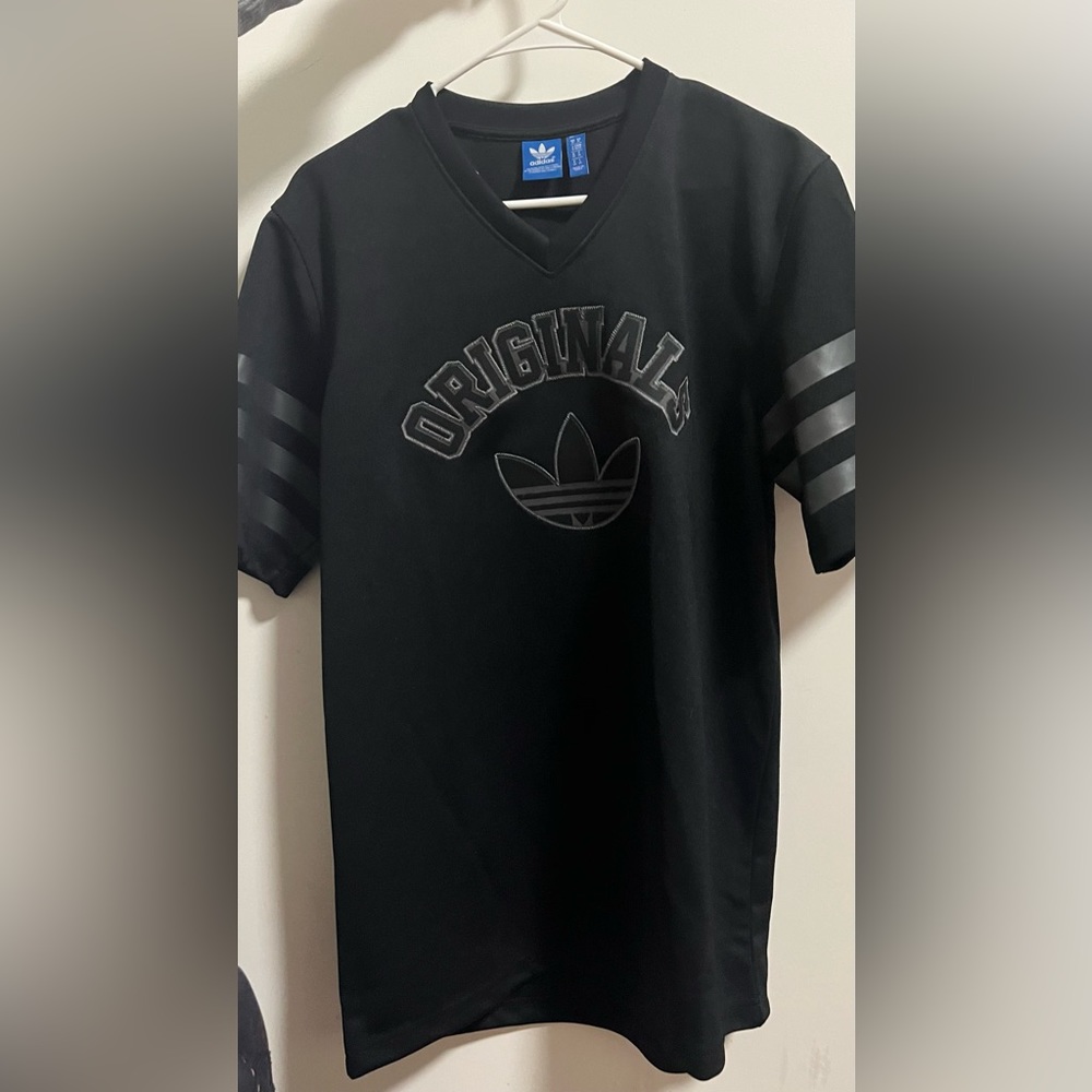Original adidas 3 stripe black short sleeve polyester